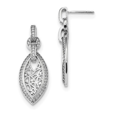 CZ Diamond Post Dangle Earrings Sterling Silver Rhodium-plated QE13480, MPN: QE13480, 191101233500