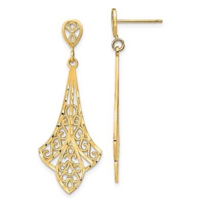Filigree Dangle Post Earrings 14k Gold Diamond-cut TE717, MPN: TE717, 637218169092