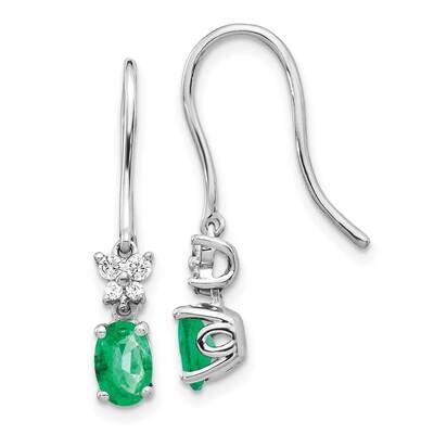 1/8ct Diamond &amp; Emerald Shepherd Hook Earrings 14k White Gold EM5600-EM-013-WA, MPN: EM5600-EM-013-…