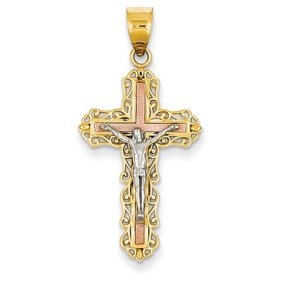 Diamond-cut Crucifix Pendant 14k Tri-Color Gold D3644, MPN: D3644, 883957430676