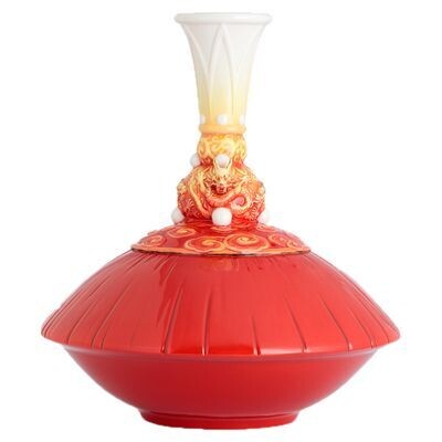 Franz Porcelain Crown Design Sculptured Porcelain Red Vase FZ02766, MPN: FZ02766,