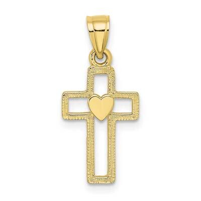Cut-Out Cross with Heart Charm 10k Gold 10K8331, MPN: 10K8331,