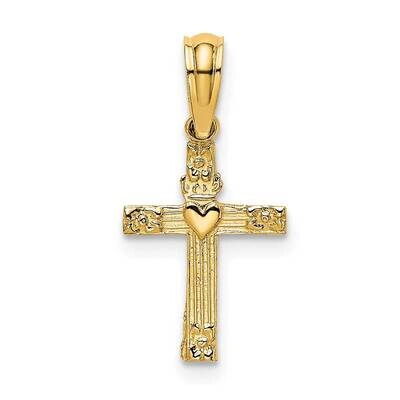 Mini Cross with Heart Charm 14k Gold Textured K8372, MPN: K8372, 637218016426