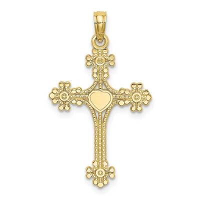 Beaded Tip Cross with Heart Center Charm 10k Gold 10K8366, MPN: 10K8366,