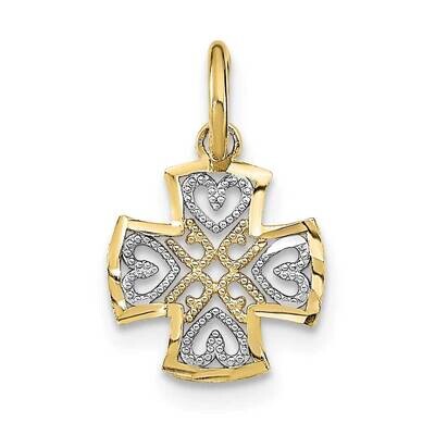 Rhodium and Diamond-Cut Hearts In Cross Charm 10k Gold 10K9529, MPN: 10K9529,