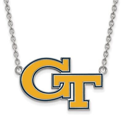 Georgia Institute of Technology Large Enamel Pendant with Chain Necklace Sterling Silver SS067GT-18…