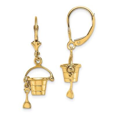 Beach Bucket with Shovel Leverback Earrings 14k Gold 3-D TF1823, MPN: TF1823, 637218177349