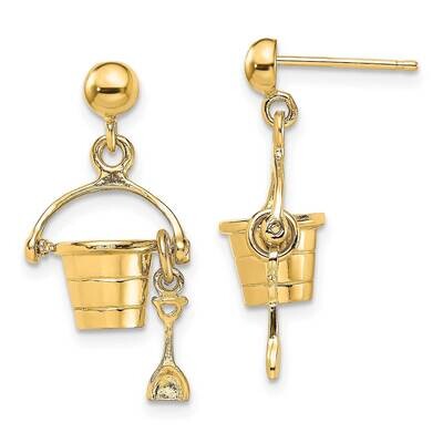 Beach Bucket with Shovel Dangle Earrings 14k Gold 3-D TE832, MPN: TE832, 637218066728
