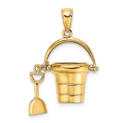 Moveable Beach Bucket with Shovel Charm 14k Gold 3-D K7284, MPN: K7284, 637218090501