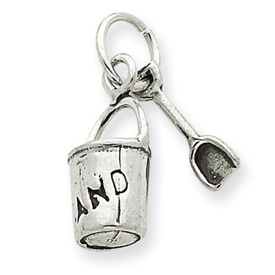 Sand Bucket and Shovel Charm Antiqued Sterling Silver QC4943, MPN: QC4943, 883957976686