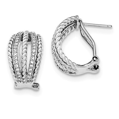 CZ Diamond &amp; Rope Omega Back Earrings Sterling Silver Rhodium-plated QE12267, MPN: QE12267, 8839577…