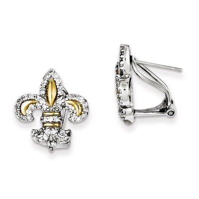 Vermeil Fleur de Lis Diamond Omega Back Earrings Sterling Silver QE6929, MPN: QE6929, 883957545233