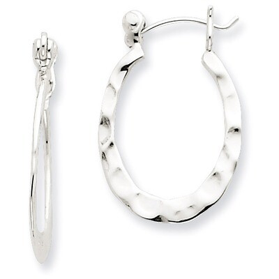 Hammered &amp; Polished Oval Hoop Earrings Sterling Silver QE6621, MPN: QE6621, 723252534061