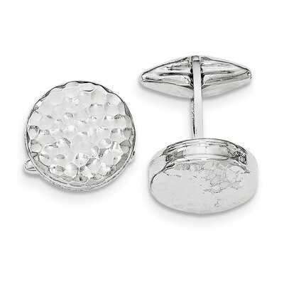 Hammered Round Cufflink Sterling Silver Rhodium-plated Polished QQ543, MPN: QQ543, 191101782435