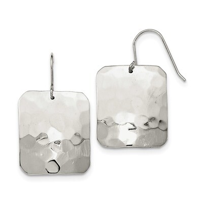 Hammered Square Shepherd Hook Earrings Sterling Silver Polished QE12043, MPN: QE12043, 191101231025