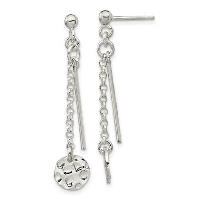 Hammered Disc &amp; Bar Dangle Post Earrings Sterling Silver QE14078, MPN: QE14078, 886774034720