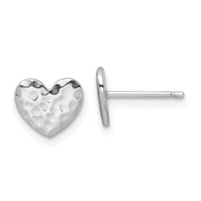 Hammered Heart Post Earrings Sterling Silver Rhodium-Plated Polished QE16423, MPN: QE16423, 1969041…