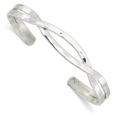 Hammered Criss Cross Cuff Bangle Sterling Silver Polished QB1369, MPN: QB1369, 191101781568