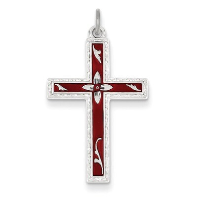 Red Enameled Cross Pendant Sterling Silver QC3263, MPN: QC3263, 886774107448