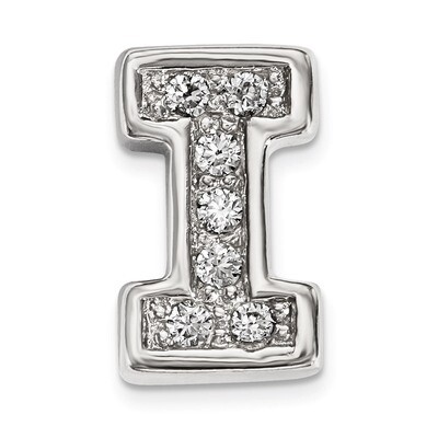 CZ Letter I Slide Charm Sterling Silver Rhodium-plated QC9010I, MPN: QC9010I, 886774648958
