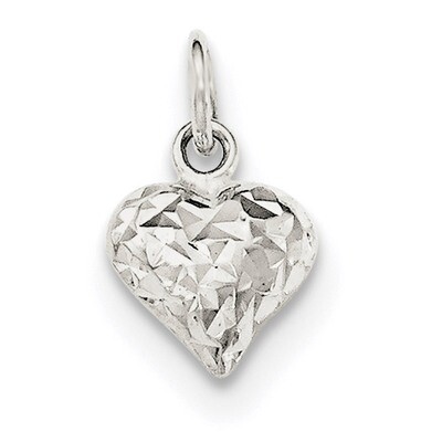 Diamond-cut Puff Heart Charm Sterling Silver Polished QC8467, MPN: QC8467, 191101367694