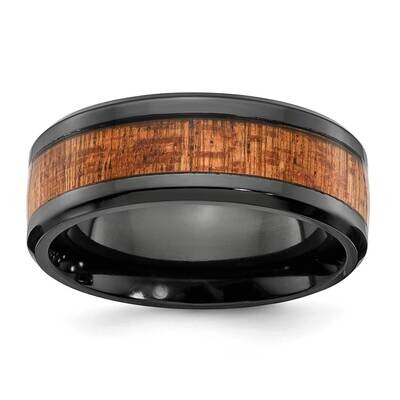 Wood Inlay 8mm Band Black Zirconium Polished ZCR105-10, MPN: ZCR105, 191101877216