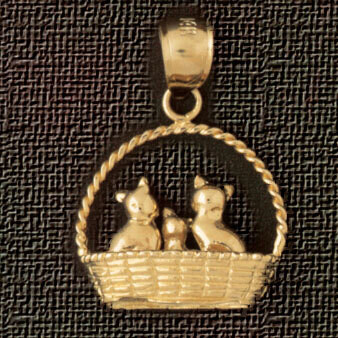 Dazzlers Jewelry Cat Kitten in Basket Pendant Necklace Charm Bracelet in Yellow, White or Rose Gold…