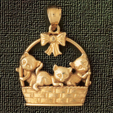 Dazzlers Jewelry Cat Kitten in Basket Pendant Necklace Charm Bracelet in Yellow, White or Rose Gold…