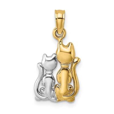 Polished 2-D Cat Kitten Charm 14k Gold Rhodium K9413, MPN: K9413, 637218163199