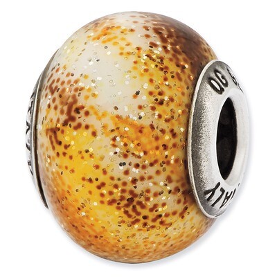 Yellow &amp; Brown Glass Bead - Sterling Silver QRS2541, MPN: QRS2541, 883957764368