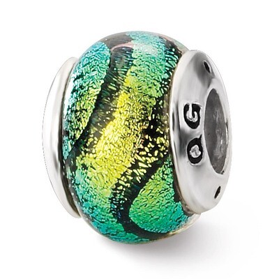 Green Dichroic Glass Bead - Sterling Silver QRS1453, MPN: QRS1453, 883957305691