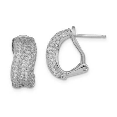 Sterling Silver Rhodium-plated CZ Omega Back Earrings QMP1512