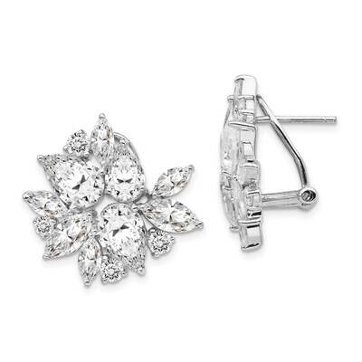 CZ Diamond Cluster Omega Back Earrings Sterling Silver Rhodium Plated QCM1102, MPN: QCM1102, 191101…