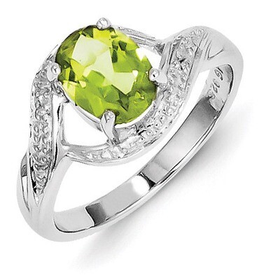 Peridot &amp; Diamond Ring Sterling Silver Rhodium QDX832, MPN: QDX832, 883957540023
