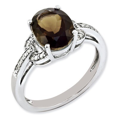 Smoky Quartz Ring Sterling Silver Diamond QR3044SQ, MPN: QR3044SQ, 883957631523