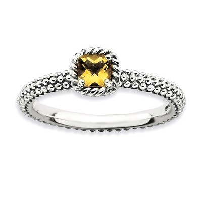 Checker-cut Citrine Antiqued Ring - Sterling Silver QSK824, MPN: QSK824, 886774181202