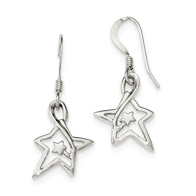 Diamond-cut Star Dangle Earrings Sterling Silver Polished QE11916, MPN: QE11916, 191101231063