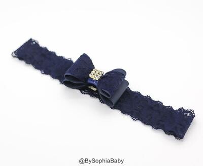 Baby Headband Navy Blue Baby Headband Flower Girl Headband Navy Bow Headband Navy Baby Bow Lace Hea…