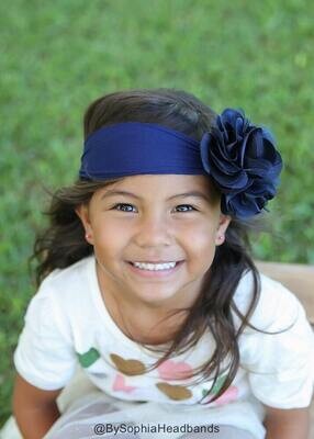 Navy Blue Flower Headband Navy Blue Baby Headband Big Flower Nylon Headband Flower Girl Headband Bl…