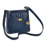 Leather Croc Texture Navy Organizer Crossbody Bag Top Grain JLL109-N, MPN: JLL109-N,