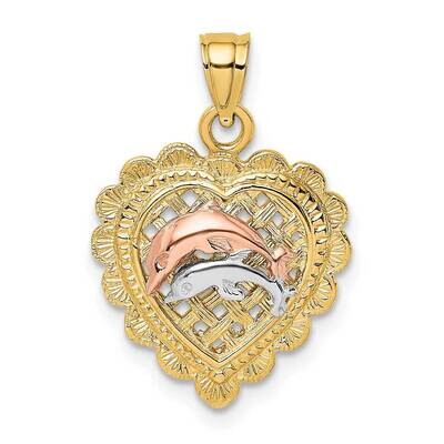 Double Dolphins On Basket Heart Charm 14k Tri-Color Gold K8978, MPN: K8978, 637218021383
