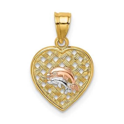 Double Dolphins On Woven Heart Charm 14k Tri-Color Gold K8980, MPN: K8980, 637218021406