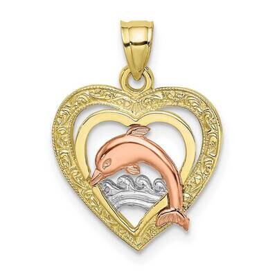 Tri-Color Dolphin In Heart Charm 10k Gold 10K8976, MPN: 10K8976, 63721815445