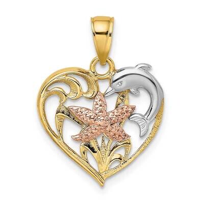 Dolphin Starfish In Heart Charm 14k Tri-Color Gold K8975, MPN: K8975, 637218021345