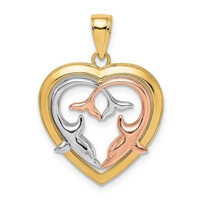 Polished Dolphins In Heart Frame Charm 14k Tri-Color Gold K9394, MPN: K9394, 637218134502
