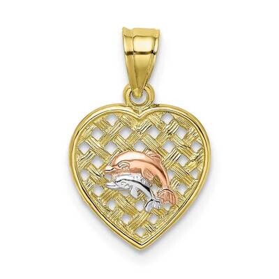 Tri-Color Double Dolphins On Woven Heart Charm 10k Gold 10K8980, MPN: 10K8980,