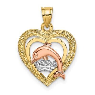 Dolphin In Heart Charm 14k Tri-Color Gold K8976, MPN: K8976, 637218021369