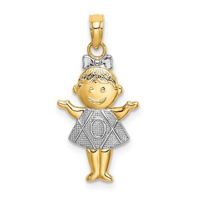 Rhodium Girl Charm 14k Gold Textured K9244, MPN: K9244, 637218161195