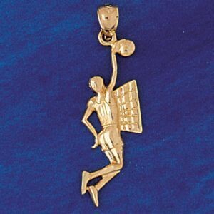 Dazzlers Jewelry Basketball Player Pendant Necklace Charm Bracelet in Yellow, White or Rose Gold 32…