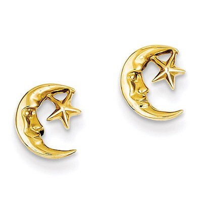 Moon and Star Post Earrings 14k Gold TC620, MPN: TC620, 637218047680